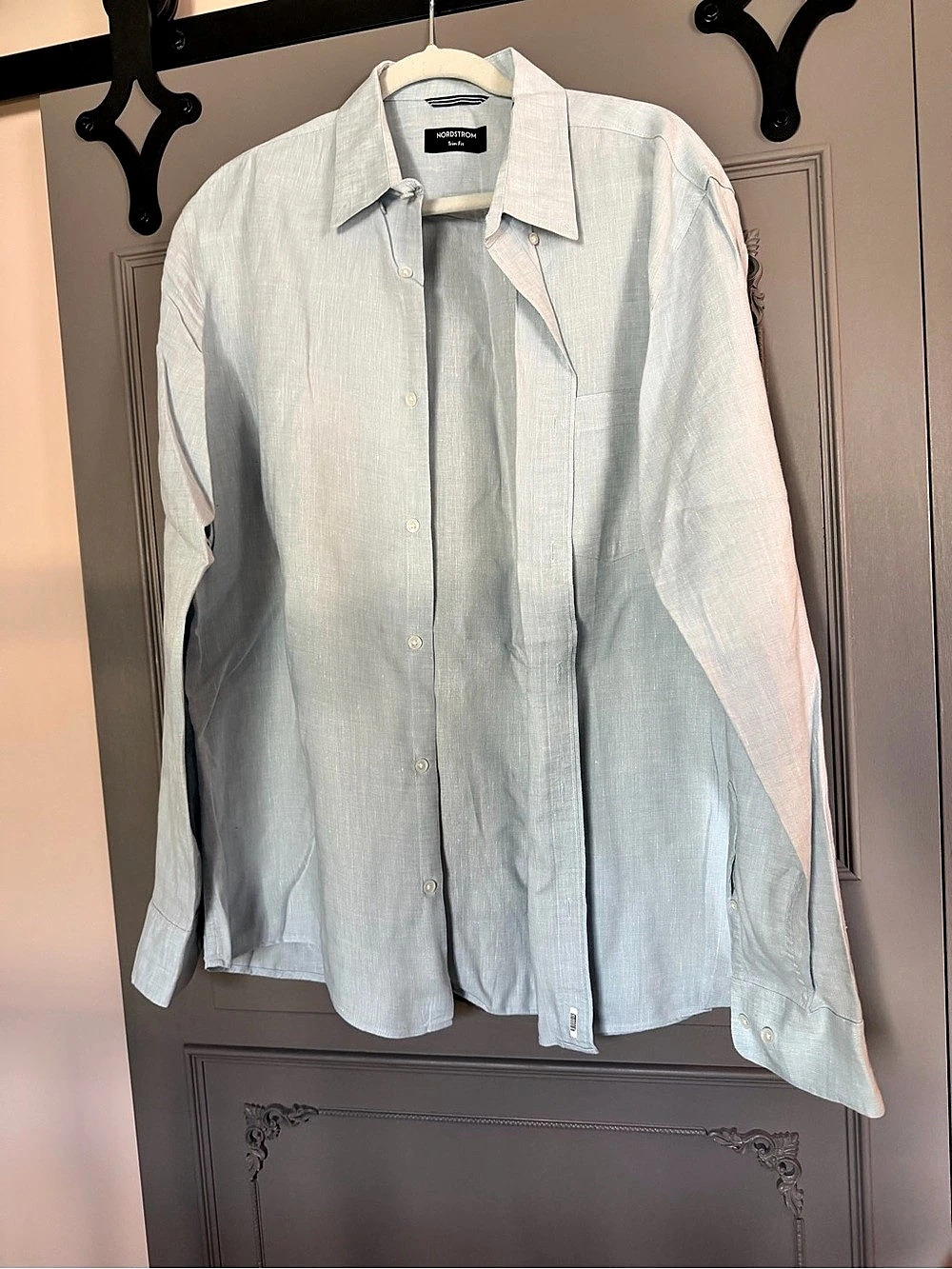 Nordstrom Trim Fit Linen Long Sleeve Shirt Blue